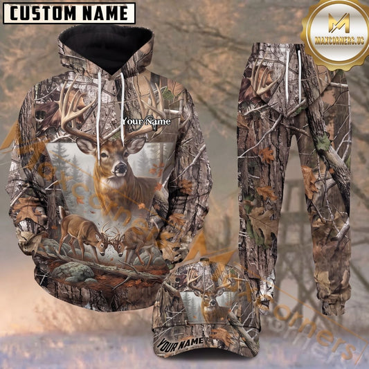 Maxcorners Hunting Deer Woodland Forest Camo Personalized 3D Hoodie