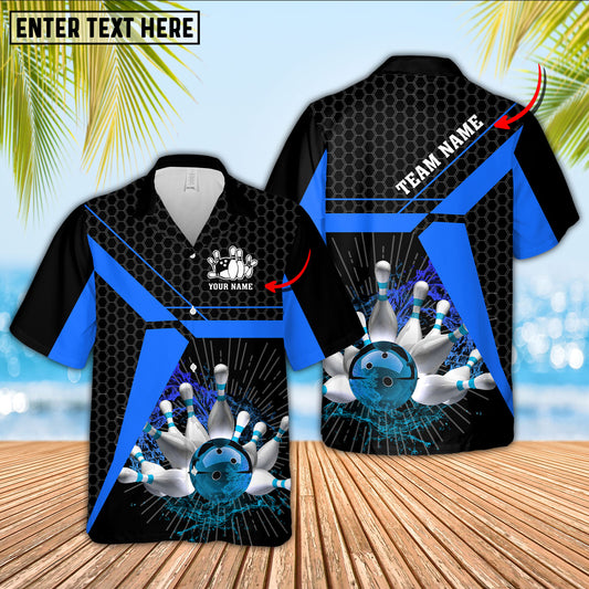 Maxcorners Bowling Ball & Pins Water Hexagon Pattern Pro Sport Jersey Multicolor Option Customized Name Hawaiian Shirt (5 Colors)