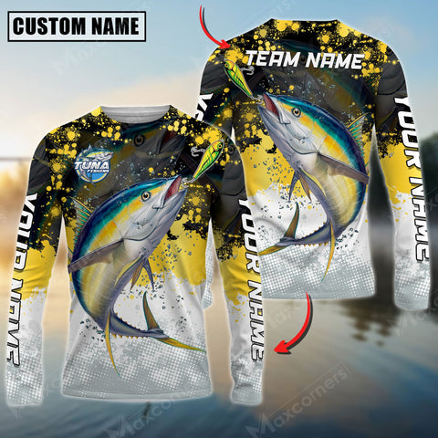 Maxcorners Tuna Fishing Yellow White Jersey Sport Pattern Sun Protection Personalized Name Team Name 3D Shirts