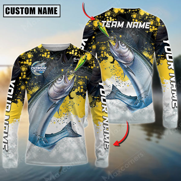 Maxcorners Chinook Fishing Yellow White Jersey Sport Pattern Sun Protection Personalized Name Team Name 3D Shirts