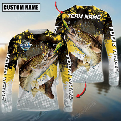 Maxcorners Walleye Fishing Yellow White Jersey Sport Pattern Sun Protection Personalized Name Team Name 3D Shirts