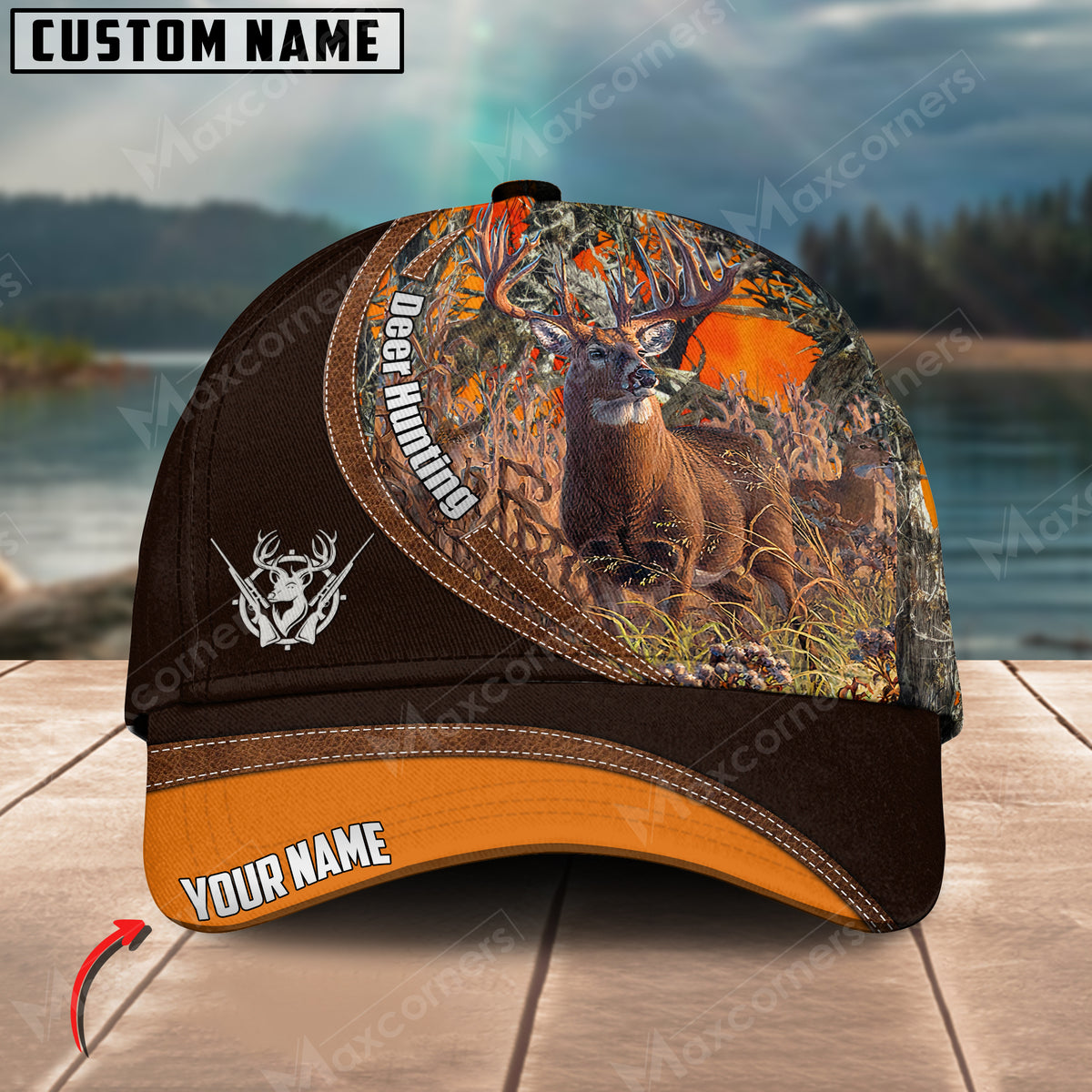 Maxcorners Deer Hunting Camo Pattern Multicolor Personalized Name 3D Cap