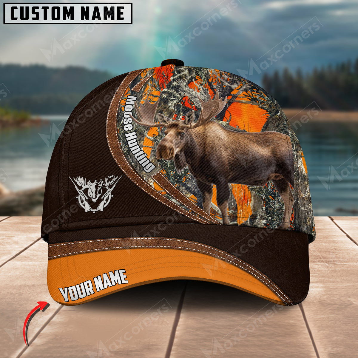 Maxcorners Mooses Hunting Camo Pattern Multicolor Personalized Name 3D Cap