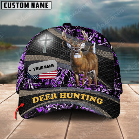 Maxcorners Deer Hunting Cross With USA Flag Camo Pattern Multicolor Personalized Name 3D Cap