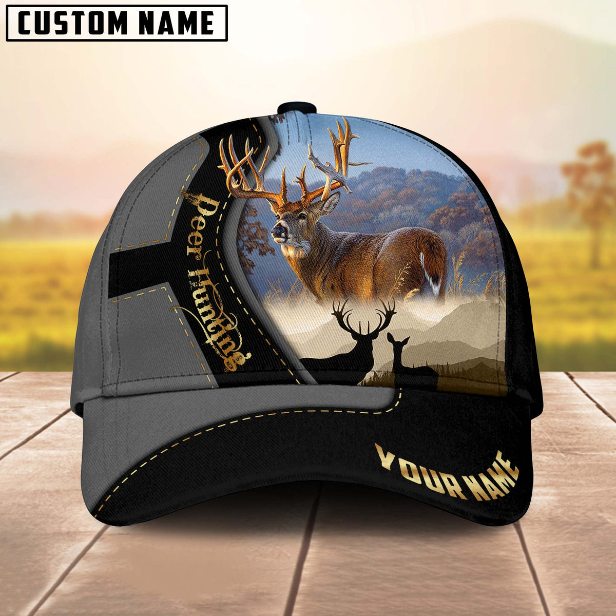 Maxcorners Deer Hunting Majestic Camouflage Multicolor Personalized Name 3D Cap