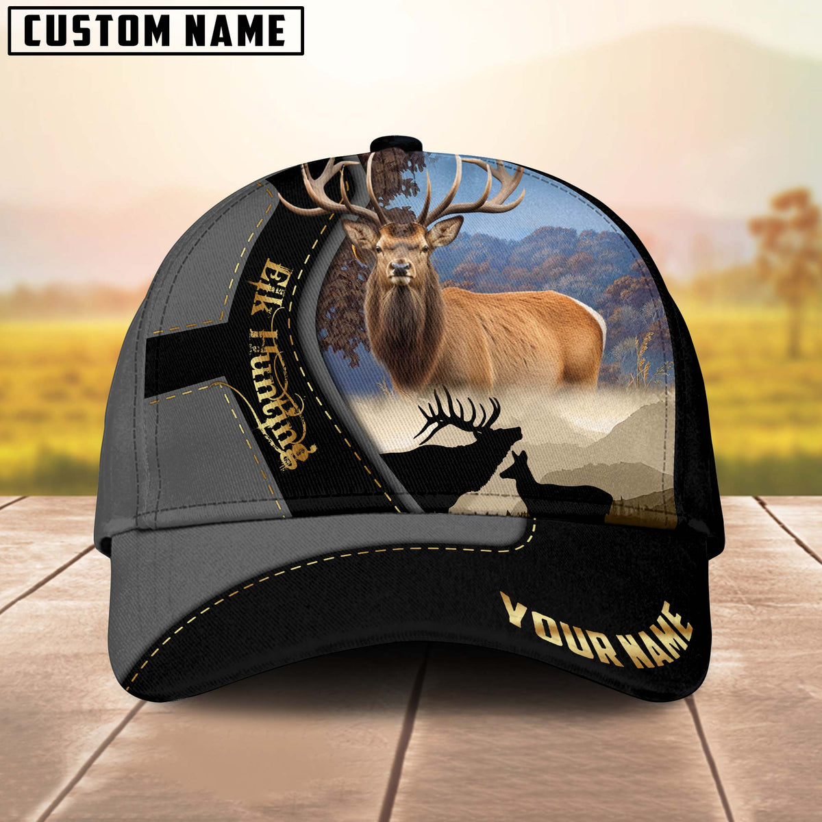 Maxcorners Elk Hunting Majestic Camouflage Multicolor Personalized Name 3D Cap