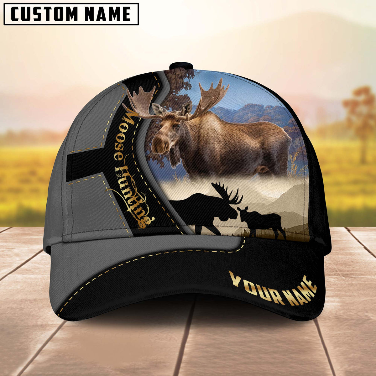 Maxcorners Moose Hunting Majestic Camouflage Multicolor Personalized Name 3D Cap