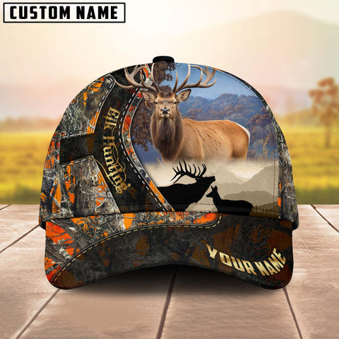 Maxcorners Elk Hunting Orange Camouflage Multicolor Personalized Name 3D Cap