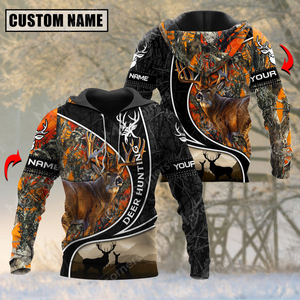 Maxcorners Leather Pattern Deer Hunting Custom Name Shirt 3D All Over Printed Clothes