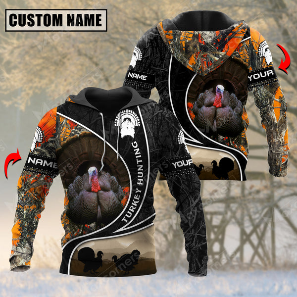 Maxcorners Leather Pattern Turkey Hunting Custom Name Shirt 3D All Over Printed Clothes