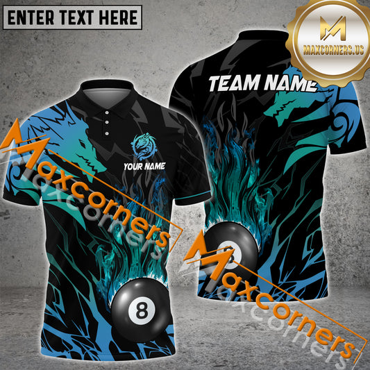 Maxcorners Dragon Billiard Ball 8 Fire Multicolor Options Personalized Name, Team Name 3D Polo Shirt (4 Colors)