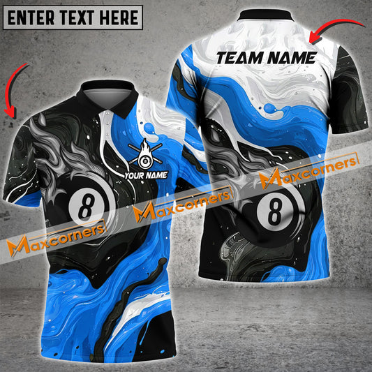 Maxcorners Billiards 8 Ball Flame Luxury Multicolor Options Personalized Name, Team Name 3D Polo Shirt (4 Colors)