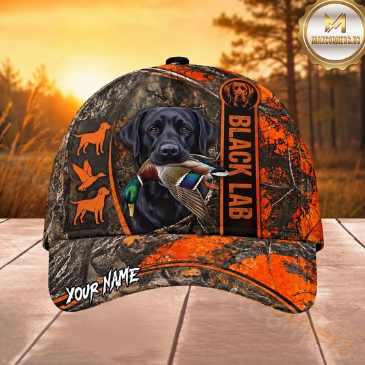 Maxcorners Hunting Dog Duck Hunter Blaze Orange Camo Personalized Name Unisex 3D Cap