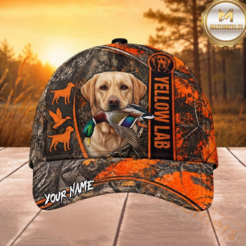 Maxcorners Hunting Dog Duck Hunter Blaze Orange Camo Personalized Name Unisex 3D Cap