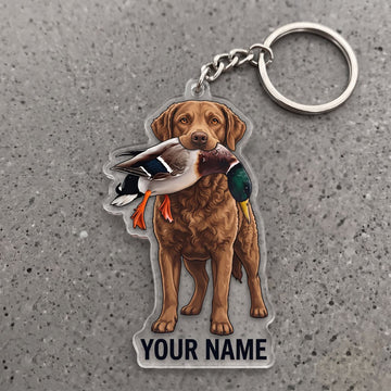 Maxcorners Chesapeake Bay Retriever Hunting Dog With Mallard Duck Personalized Name Ornament And Keychain Custom Gift For Hunters 2D Flat