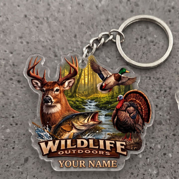 Maxcorners Wildlife Hunting Forest Personalized Name Ornament And Keychain Custom Gift For Hunters 2D Flat