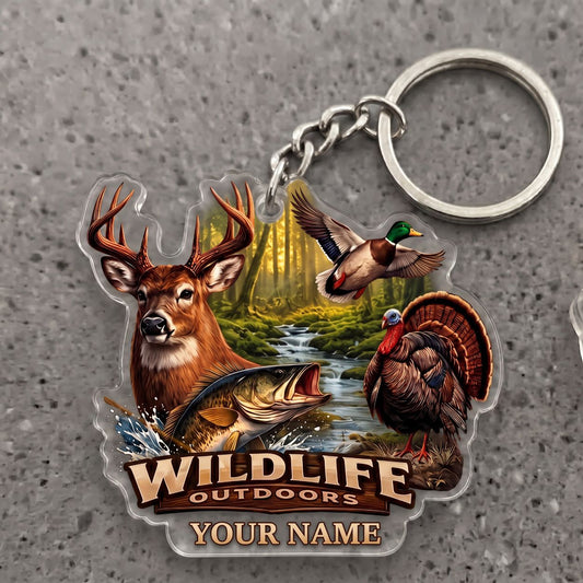 Maxcorners Wildlife Hunting Forest Personalized Name Ornament And Keychain Custom Gift For Hunters 2D Flat