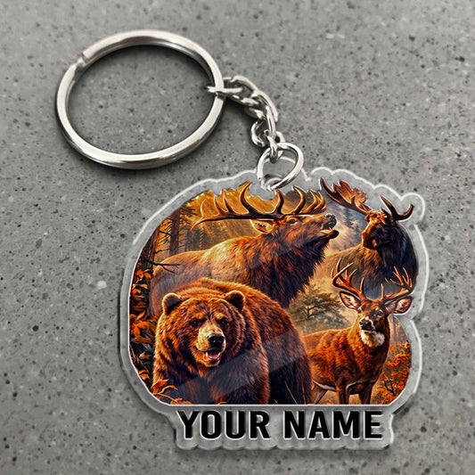 Maxcorners Wildlife Hunting Bear Elk Moose Deer Personalized Name Ornament And Keychain Custom Gift For Hunters 2D Flat