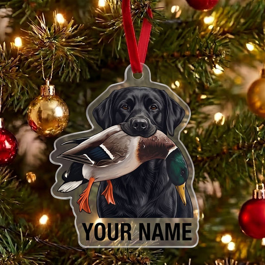 Maxcorners Black Labrador Duck Hunting Personalized Name Ornament And Keychain Custom Gift For Hunters 2D Flat