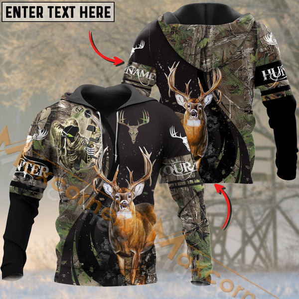 Maxcorners Deer Hunting Brown Camo Pattern Reaper Custom Name Shirt 3D All Over Printed Clothes