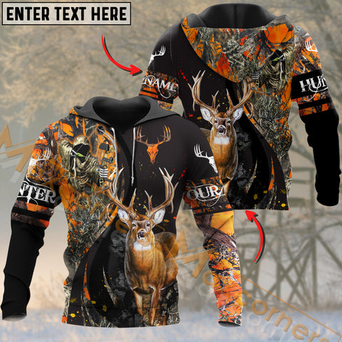 Maxcorners Deer Hunting Orange Camo Pattern Reaper Custom Name Shirt 3D All Over Printed Clothes