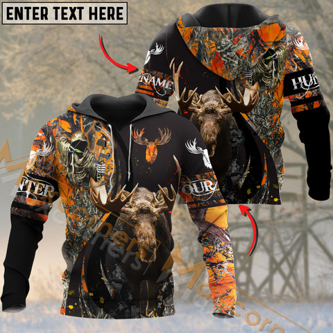 Maxcorners Moose Hunting Orange Camo Pattern Reaper Custom Name Shirt 3D All Over Printed Clothes