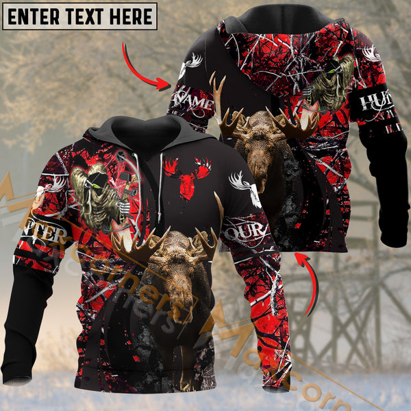 Maxcorners Moose Hunting Red Camo Pattern Reaper Custom Name Shirt 3D All Over Printed Clothes