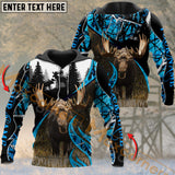 Maxcorners Moose Hunting Blue Camouflage Black Forest Pattern Custom Name Shirt 3D All Over Printed Clothes