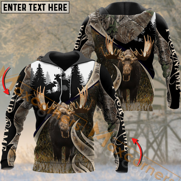 Maxcorners Moose Hunting Brown Camouflage Black Forest Pattern Custom Name Shirt 3D All Over Printed Clothes