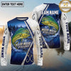 (13 Breeds) Maxcorners Fishing Pine Forest Night Reflection White Fish Scale Texture Blue Panels Custom Team Name Personalized Name 3D Long Sleeve Shirt
