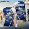 (13 Breeds) Maxcorners Fishing Pine Forest Night Reflection White Fish Scale Texture Blue Panels Custom Team Name Personalized Name 3D Long Sleeve Shirt
