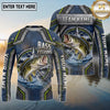 (13 Breeds) Maxcorners Fishing Metal Armor Plates Compass Rose Badge Navy Blue Lime Green Accents Custom Team Name Personalized Name 3D Long Sleeve Shirt