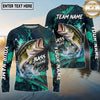 (13 Breeds) Maxcorners Fishing Aggressive Fish Water Splash Dark Green Teal Hexagon Pattern Fish Scale Custom Team Name Personalized Name 3D Long Sleeve Shirt