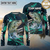 (13 Breeds) Maxcorners Fishing Aggressive Fish Water Splash Dark Green Teal Hexagon Pattern Fish Scale Custom Team Name Personalized Name 3D Long Sleeve Shirt