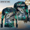 (13 Breeds) Maxcorners Fishing Aggressive Fish Water Splash Dark Green Teal Hexagon Pattern Fish Scale Custom Team Name Personalized Name 3D Long Sleeve Shirt