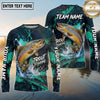 (13 Breeds) Maxcorners Fishing Aggressive Fish Water Splash Dark Green Teal Hexagon Pattern Fish Scale Custom Team Name Personalized Name 3D Long Sleeve Shirt