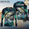 (13 Breeds) Maxcorners Fishing Aggressive Fish Water Splash Dark Green Teal Hexagon Pattern Fish Scale Custom Team Name Personalized Name 3D Long Sleeve Shirt