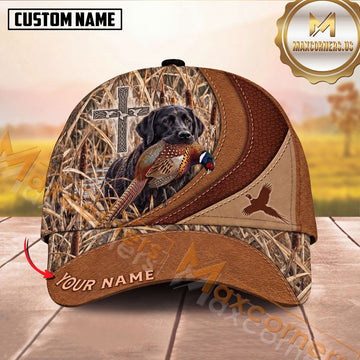 Maxcorners Dog Hunting and Pheasant Bird Hunter Celtic Cross Reeds Camo Personalized Name 3D Cap
