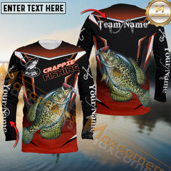 Maxcorners Crappie Fishing Black Red Gradient Hexagon Pattern Sport Custom Name & Team Name 3D Shirts