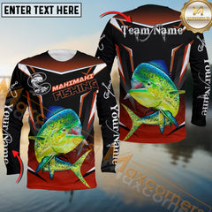 Maxcorners Mahi - Mahi Fishing Black Red Gradient Hexagon Pattern Sport Custom Name & Team Name 3D Shirts