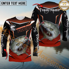 Maxcorners Stripped Bass Fishing Black Red Gradient Hexagon Pattern Sport Custom Name & Team Name 3D Shirts