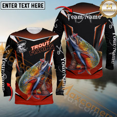 Maxcorners Trout Fishing Black Red Gradient Hexagon Pattern Sport Custom Name & Team Name 3D Shirts