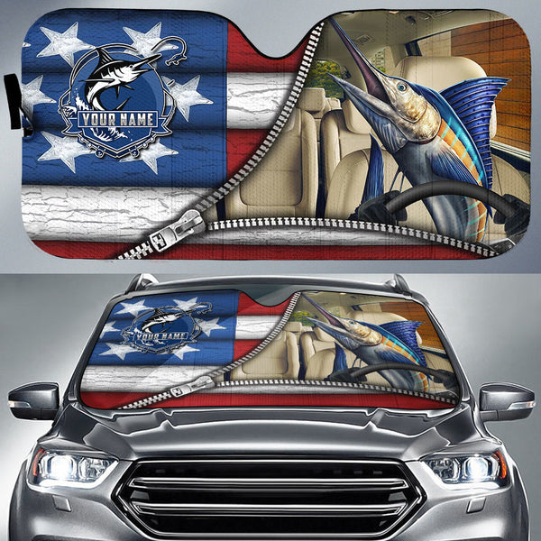 Maxcorners Marlin Fishing United States Zipper All Over Printed Custom Name 3D Sun Shade