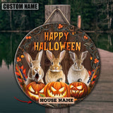 Maxcorners Rabbit Hunting With Pumpkin Customized House Name Halloween Wooden Sign