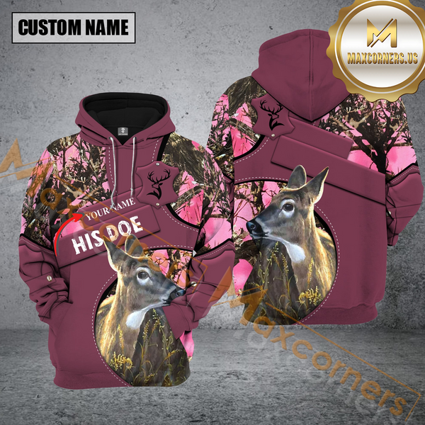 Maxcorners Personalized Her Buck His Doe Name Couple Deer Custom Name Deer Hunting Shirt 3D All Over Printed Clothes