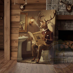 Maxcorners Deer Reading Deer News in Bathroom Wrapped Canvas