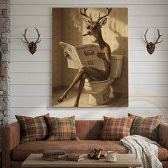 Maxcorners Deer Reading Breaking News Monochrome Style Wrapped Canvas