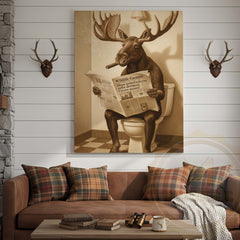 Maxcorners Moose Reading Wildlife Gazette in Bathroom Wrapped Canvas