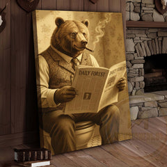 Maxcorners Bear Reading Daily Forest Newspaper Wrapped Canvas