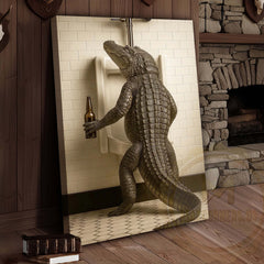 Maxcorners Alligator Holding Beer at Urinal Wrapped Canvas